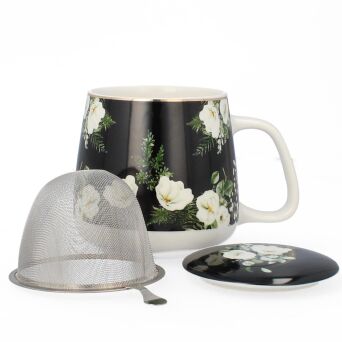 Kubek z porcelany 500 ml z zaparzaczem i pokrywką 07