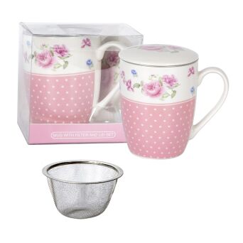 Kubek z porcelany 350 ml z zaparzaczem i pokrywką 99