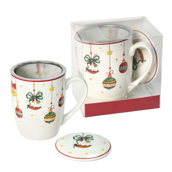 Kubek z porcelany 350 ml z zaparzaczem i pokrywką S6