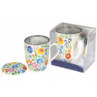 Kubek z porcelany 350 ml z zaparzaczem i pokrywką F3