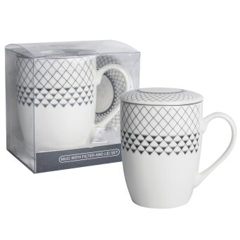 Kubek z porcelany 350 ml z zaparzaczem i pokrywką 06