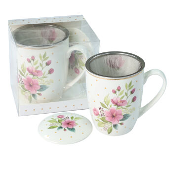 Kubek z porcelany 350 ml z zaparzaczem i pokrywką 110