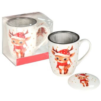 Kubek z porcelany 350 ml z zaparzaczem i pokrywką S3