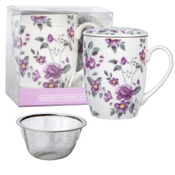 Kubek z porcelany 350 ml z zaparzaczem i pokrywką 13