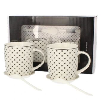 Kubek z porcelany 340 ml ze spodkiem i łyżeczką 2 sztuki 95