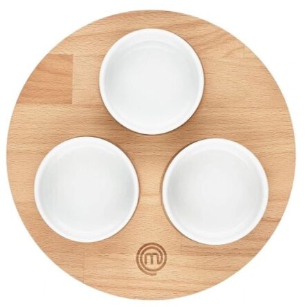 MasterChef zestaw 3 miseczek do przekąsek na drewnianej podstawce