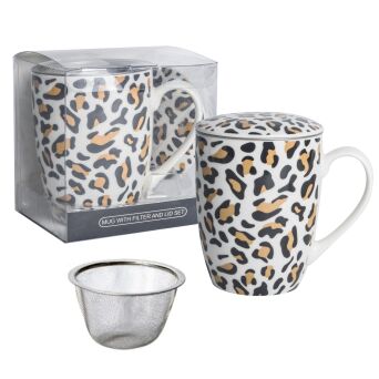 Kubek z porcelany 350 ml z zaparzaczem i pokrywką 107