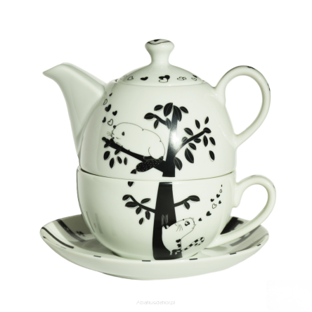 FILIŻANKA Z CZAJNICZKIEM z porcelany Happy cat