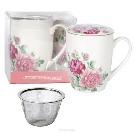 Kubek z porcelany 350 ml z zaparzaczem i pokrywką 69