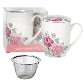 Kubek z porcelany 350 ml z zaparzaczem i pokrywką 69