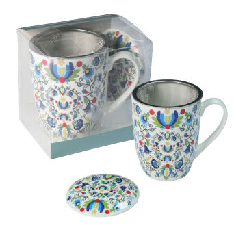 Kubek z porcelany 350 ml z zaparzaczem i pokrywką F4