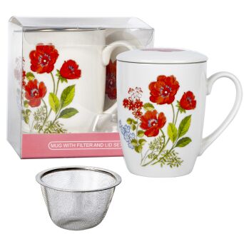 Kubek z porcelany 350 ml z zaparzaczem i pokrywką 83