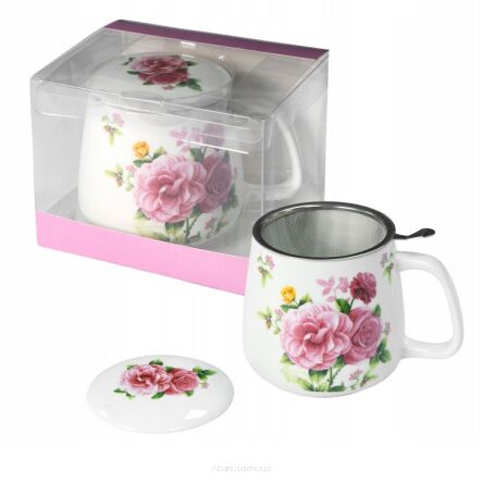 Kubek z porcelany 500 ml z zaparzaczem i pokrywką 19