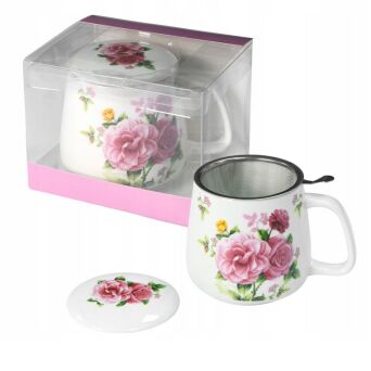 Kubek z porcelany 500 ml z zaparzaczem i pokrywką 19
