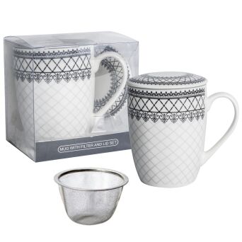 Kubek z porcelany 350 ml z zaparzaczem i pokrywką 106