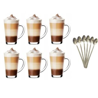 Kubek do kawy LATTE Macchiato 300 ml 6 szt. + łyżeczki