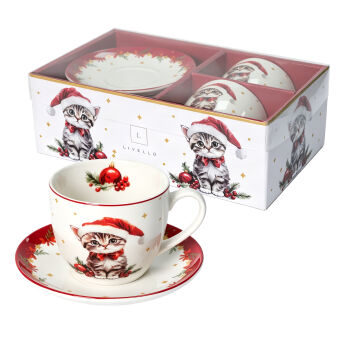 FILIŻANKA 250 ze spodkiem porcelana zestaw 2 sztuki S2 kotek