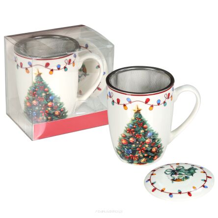 Kubek z porcelany 350 ml z zaparzaczem i pokrywką S4